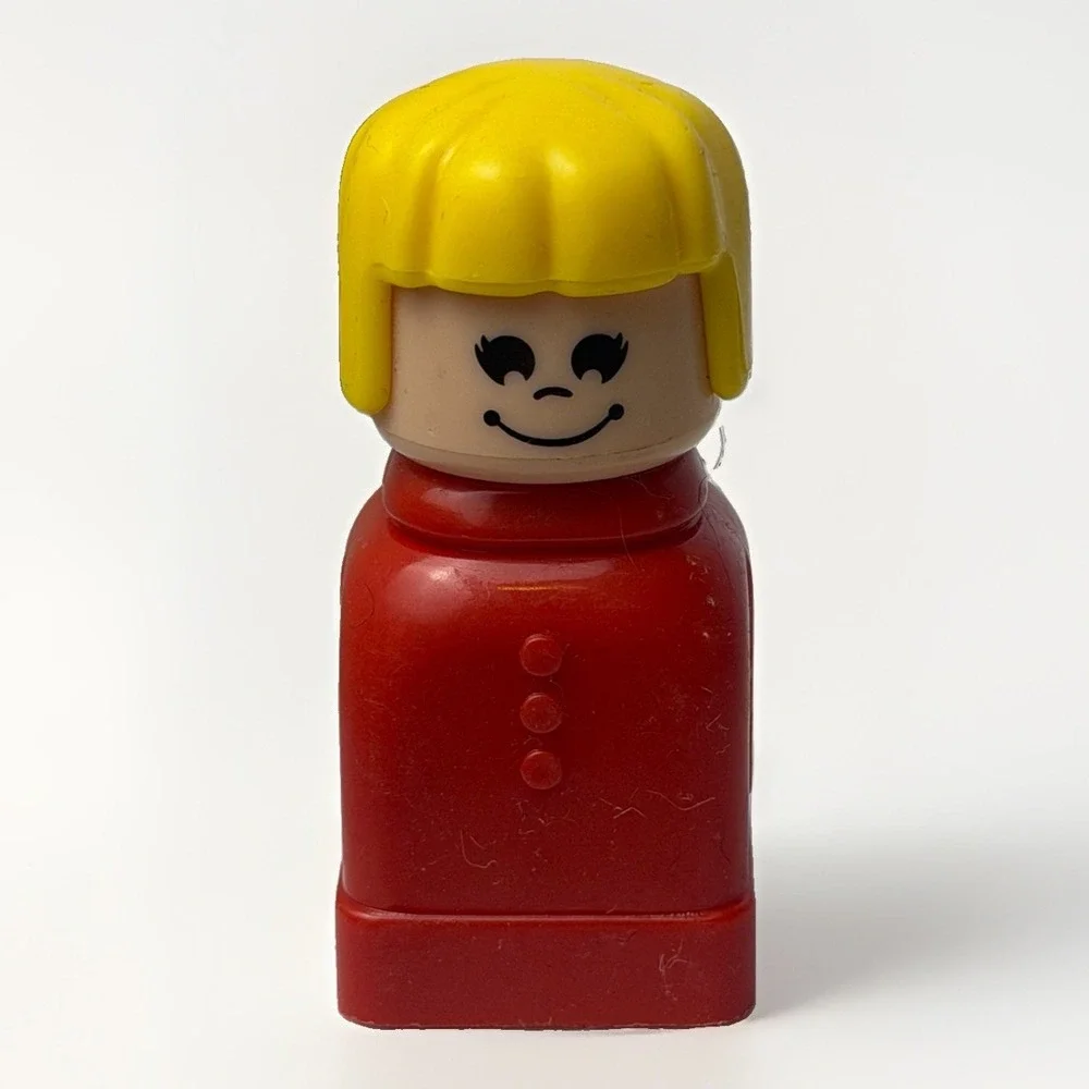 Mega Bloks Lady Girl Figure Blonde Hair Red body block Plastic Toy Vintage